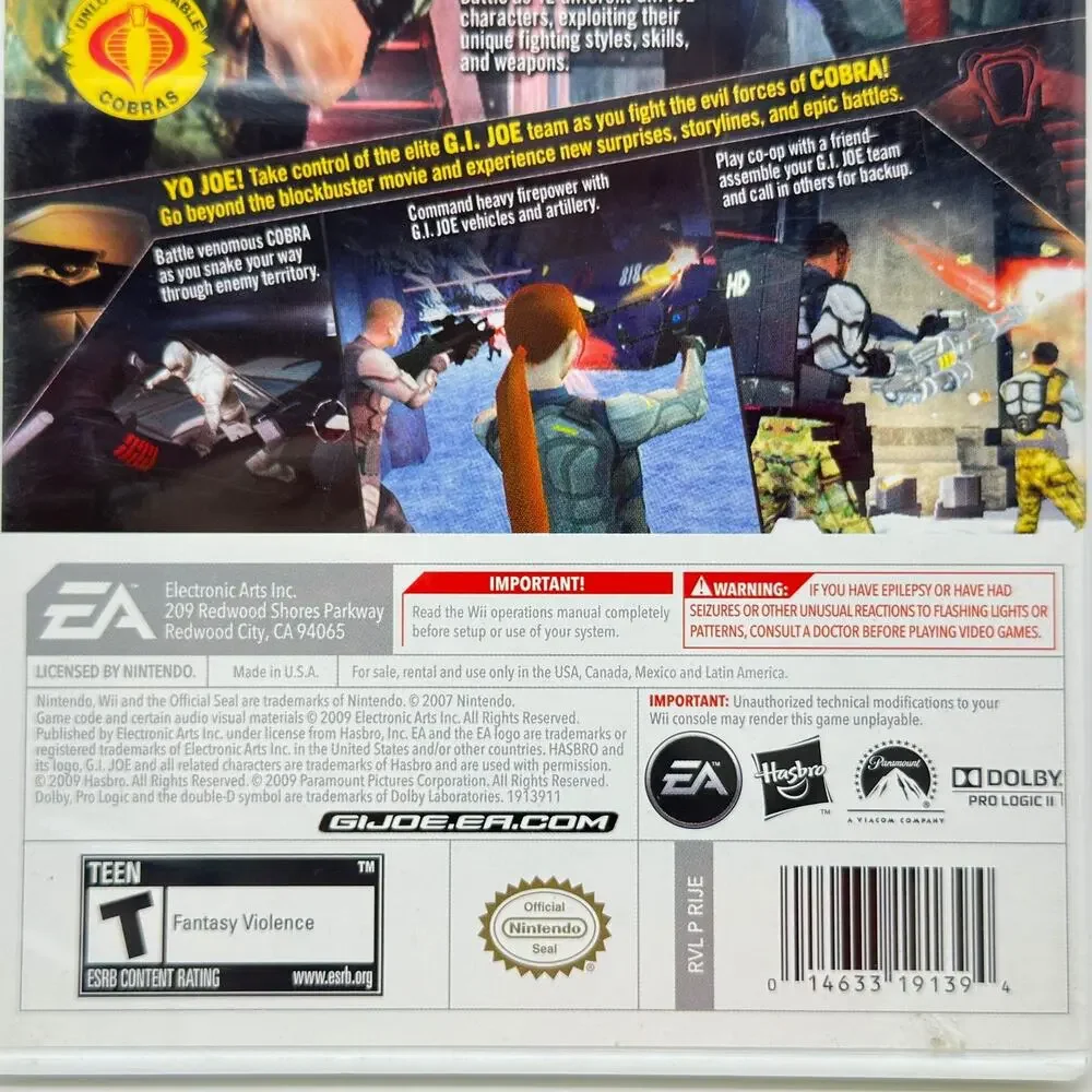 G.I.JOE The Rise Of Cobra Wii Game Complete Case Disc Manual EA Hasbro Teen CIB